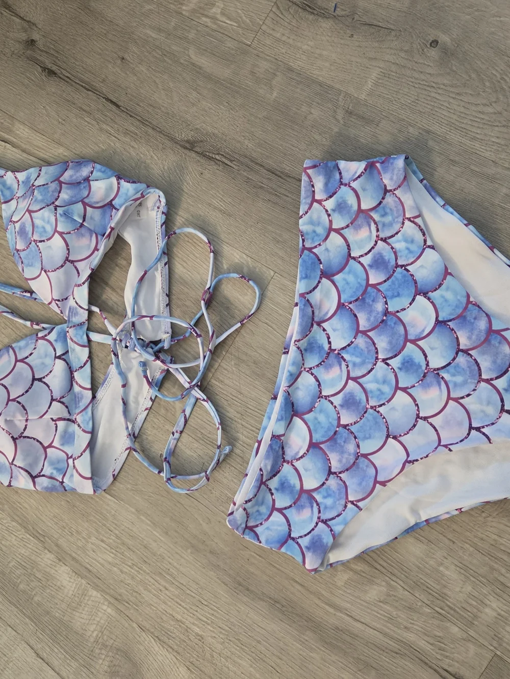 Scale-Print Lavender Tie-Front Triangle Bikini Set. Plus Size 1X